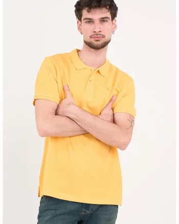 Tricou polo de bumbac cu aspect pique, Galben sofran