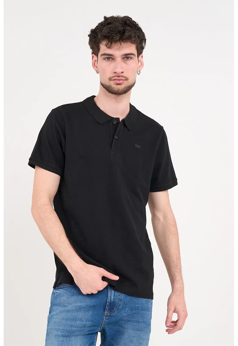 Tricou polo de bumbac cu aspect pique, Negru