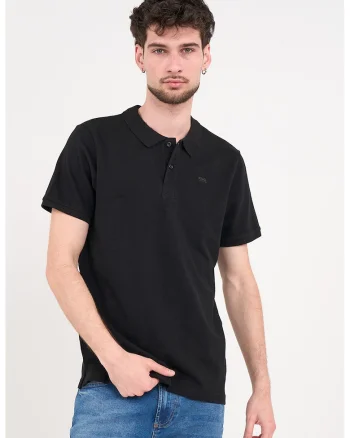 Tricou polo de bumbac cu aspect pique, Negru