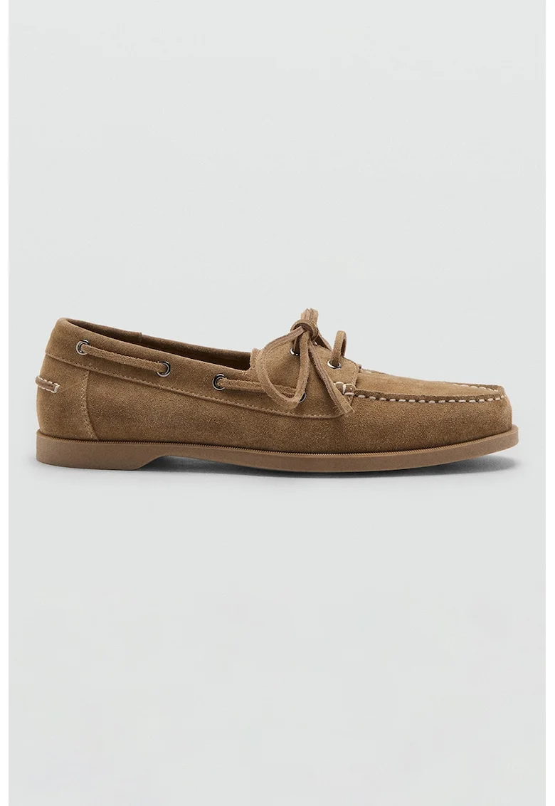 Pantofi boat de piele intoarsa, Maro deschis