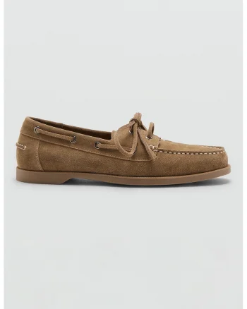 Pantofi boat de piele intoarsa, Maro deschis