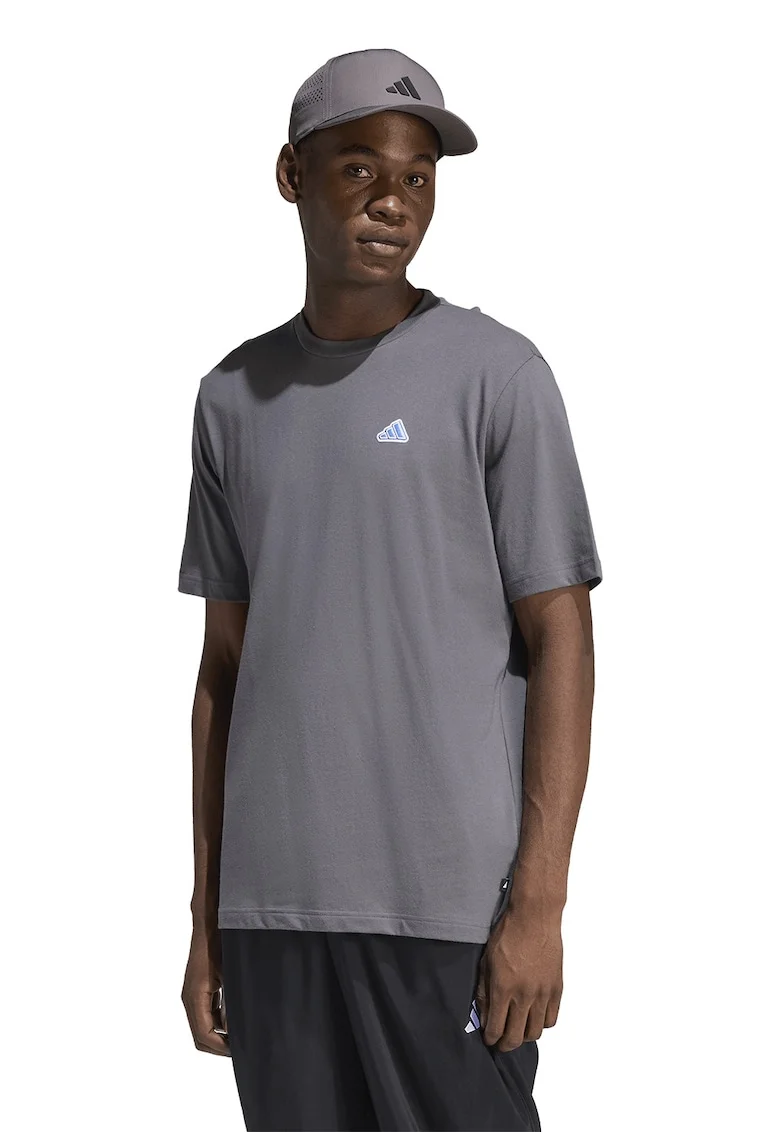 Tricou cu decolteu la baza gatului si logo Icon, Gri