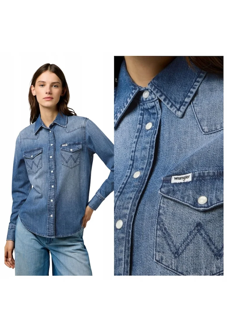 Camasa De Dama,  Marimea Xs, Albastru, Heritage Shirt, Croiala Regular Fit, Model Drept Regular, Inchidere Capse