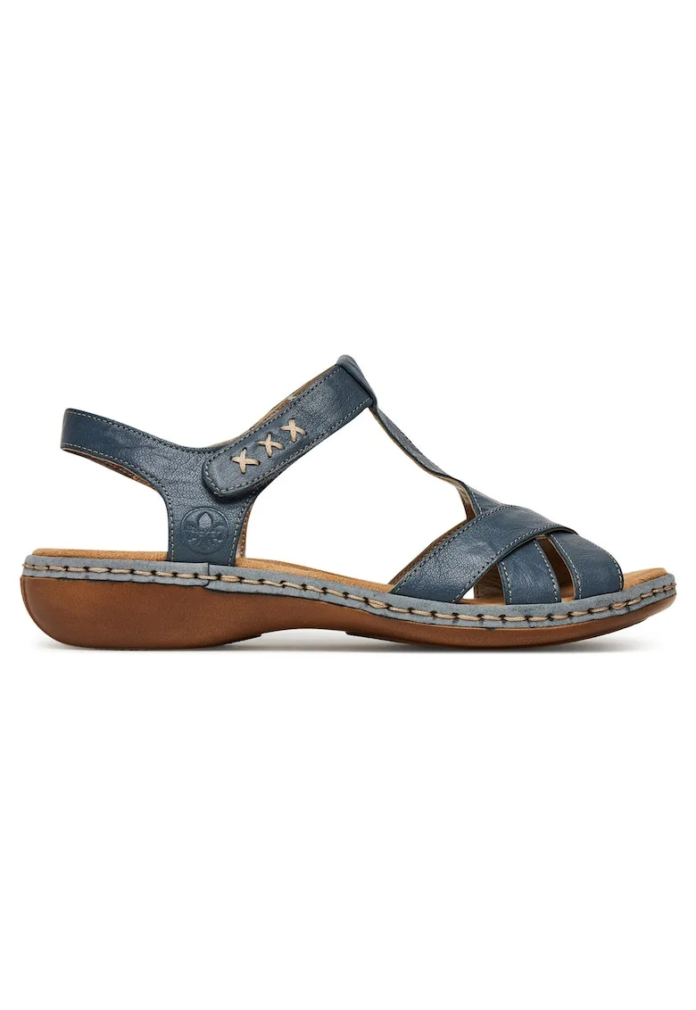 Sandale dama,  velcro, piele naturala, albastru