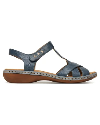 Sandale dama,  velcro, piele naturala, albastru