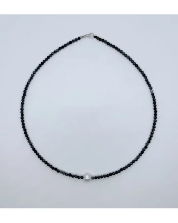 Colier handmade. realizat din pietre semipretioase Azurit, perla de cultura, accesorii argint925, lungime:39 cm