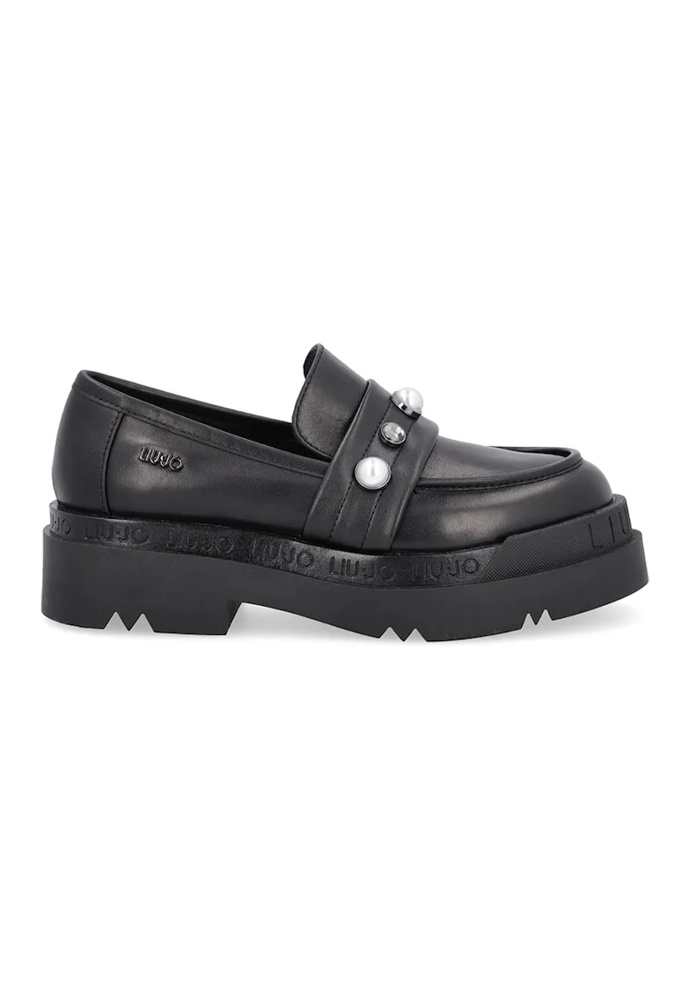 Pantofi loafer de piele cu aspect masiv, Negru
