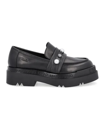 Pantofi loafer de piele cu aspect masiv, Negru