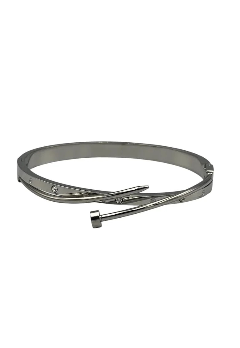 Bratara  model Cui & LOVE, aliaj metalic placat cu aur alb 14K, diametru 6cm