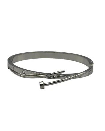 Bratara  model Cui & LOVE, aliaj metalic placat cu aur alb 14K, diametru 6cm