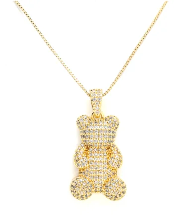 Colier Cu Pandantiv Teddy Placat Cu Aur Galben Si Zirconia Cubica