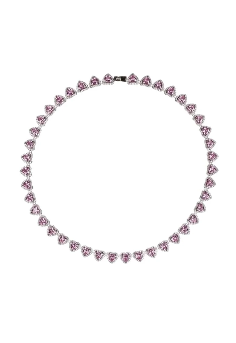 Colier  cu cristale roz, placat aur alb 14K, 37x2cm
