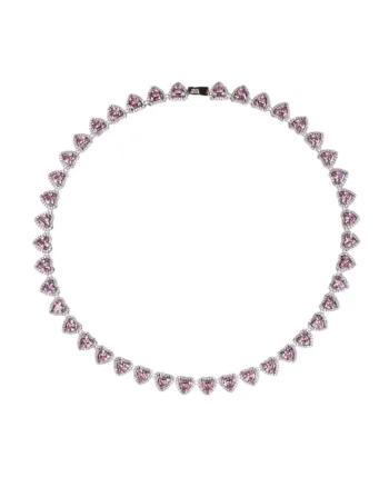 Colier  cu cristale roz, placat aur alb 14K, 37x2cm