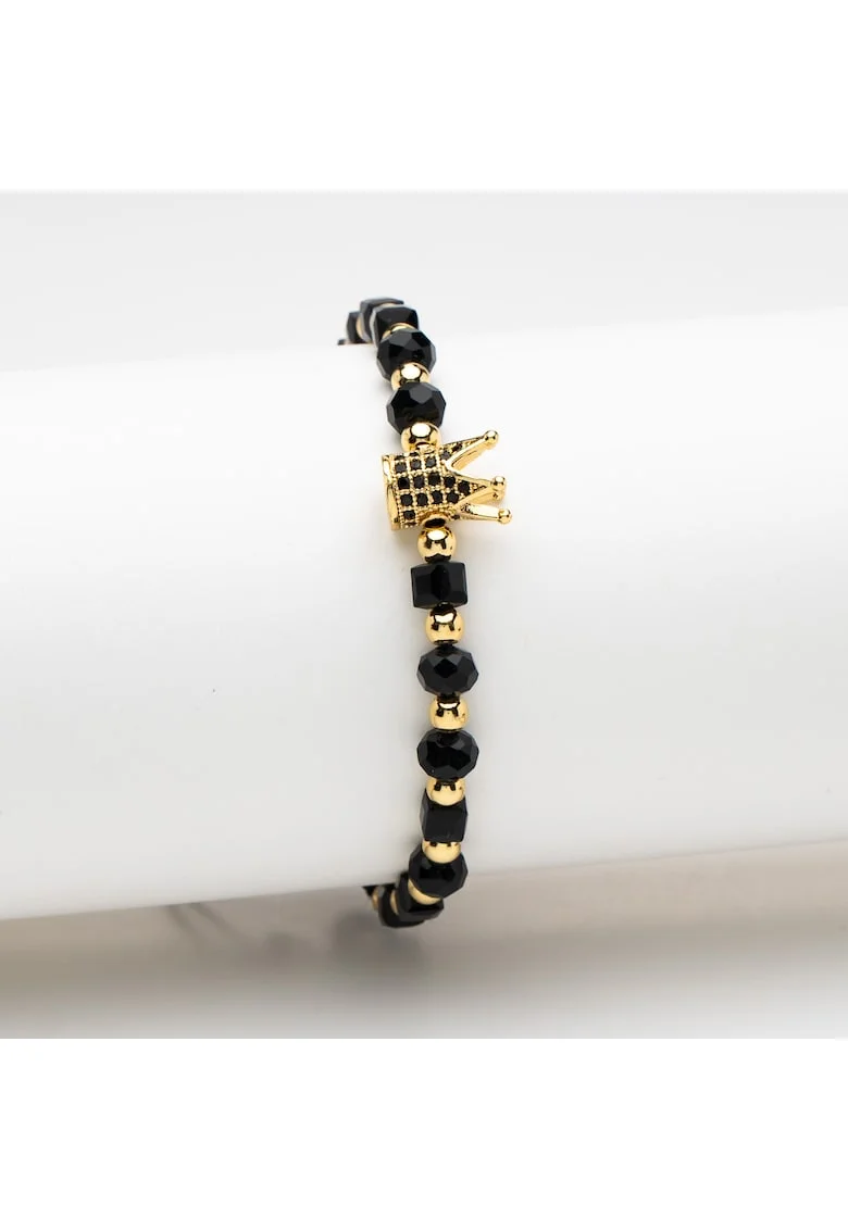 Bratara handmade  aur de 14K, cristale negre, dimensiune reglabila