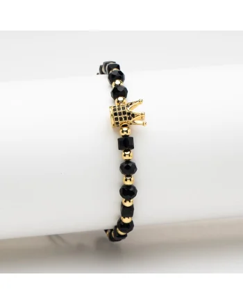 Bratara handmade  aur de 14K, cristale negre, dimensiune reglabila