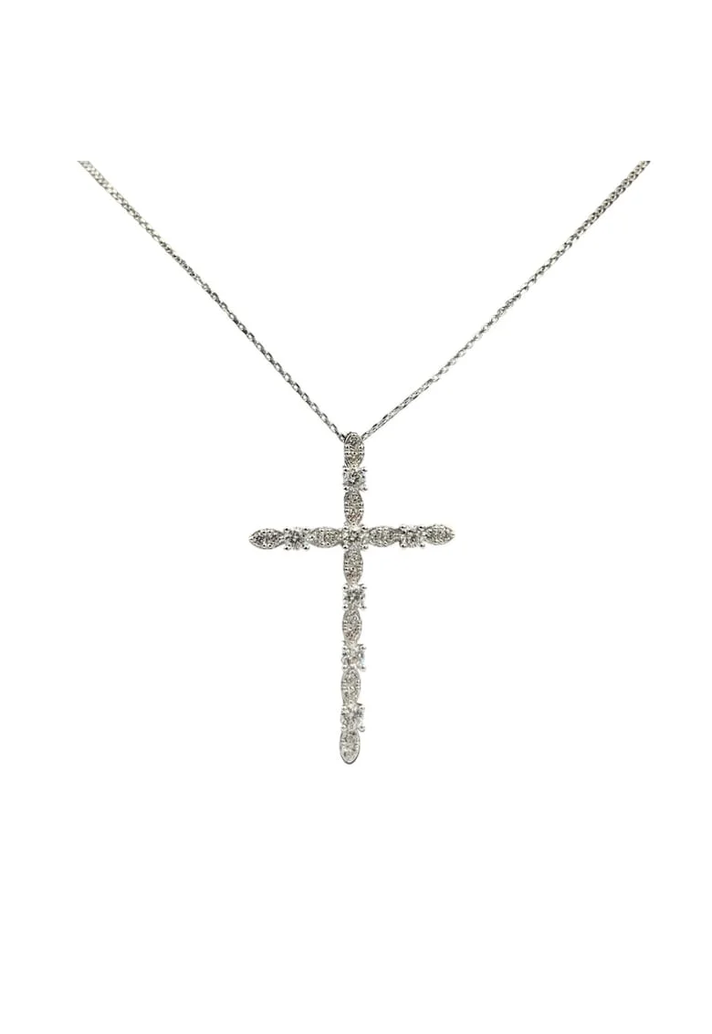 Colier argint cu pandantiv cruce opulenta cu strasuri, 40x5cm