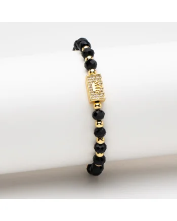 Bratara handmade  bile placate cu aur de 14K, cristale negre, ajustabila
