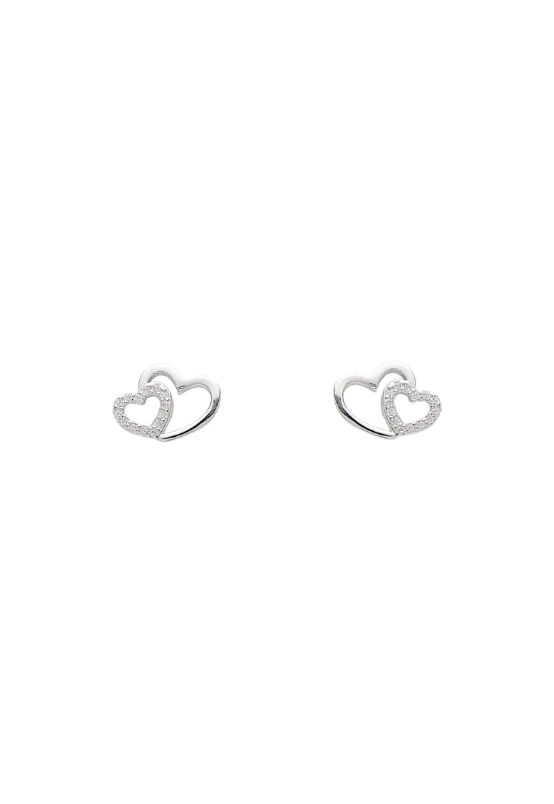 Cercei Argint 925,  Inima Double Heart, cristale Zirconia, design delicat
