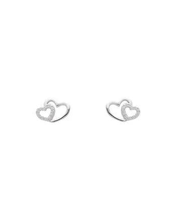 Cercei Argint 925,  Inima Double Heart, cristale Zirconia, design delicat