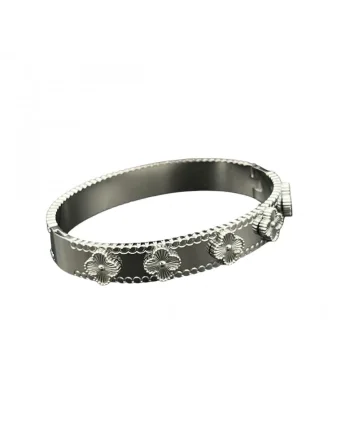 Bratara  bangle cu flori in relief, argintie, diametru 6cm