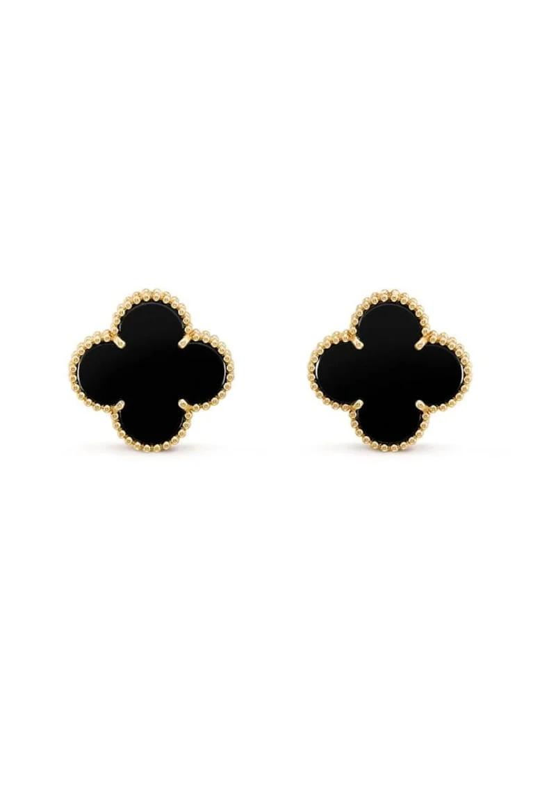 Cercei  Alhambra cu piatra semipretioasa onyx, metalici, placat cu aur 14K, 1, 5cm