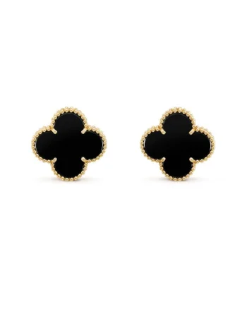 Cercei  Alhambra cu piatra semipretioasa onyx, metalici, placat cu aur 14K, 1, 5cm