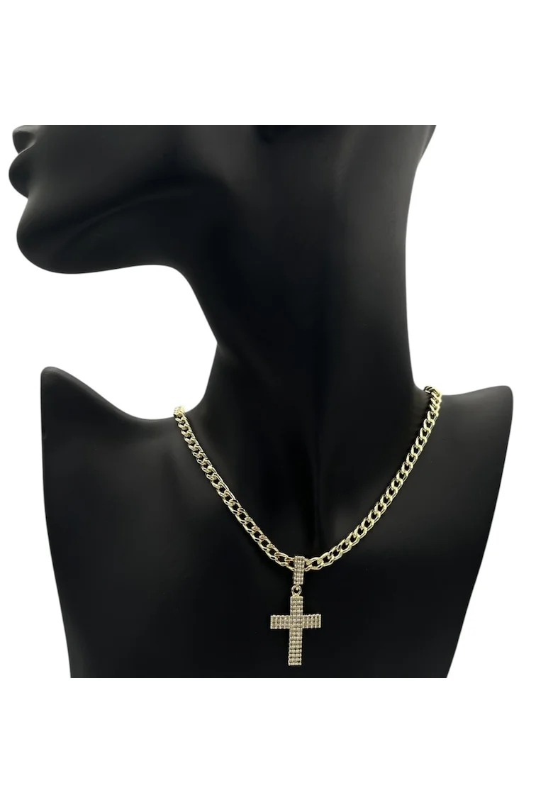 Colier  auriu cu pandantiv cruce si cristale Zirconia, 42x5cm
