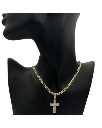 Colier  auriu cu pandantiv cruce si cristale Zirconia, 42x5cm