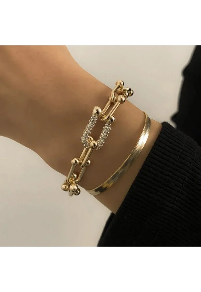 Bratara  aur galben 14K, cristale Zirconia, ajustabila