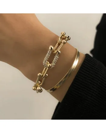 Bratara  aur galben 14K, cristale Zirconia, ajustabila