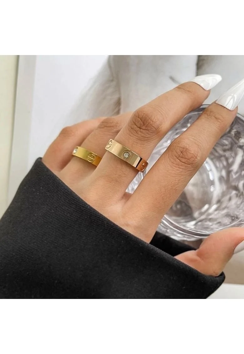 Inel  Love Diamond Look, aur galben 14K, cristale Zirconia, dimensiuni variate