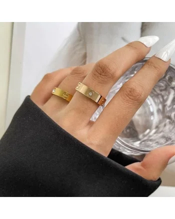 Inel  Love Diamond Look, aur galben 14K, cristale Zirconia, dimensiuni variate