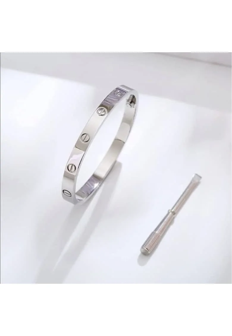 Bratara,  LOVE Silver Elegance, otel inoxidabil, placata cu aur alb, 6cm diametru interior