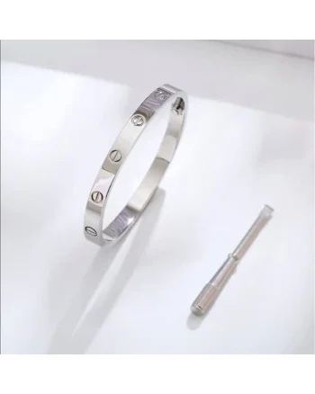 Bratara,  LOVE Silver Elegance, otel inoxidabil, placata cu aur alb, 6cm diametru interior