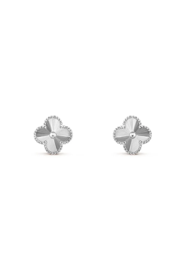 Cercei Alhambra,  placati cu aur alb de 14K, element decorativ floare, silver
