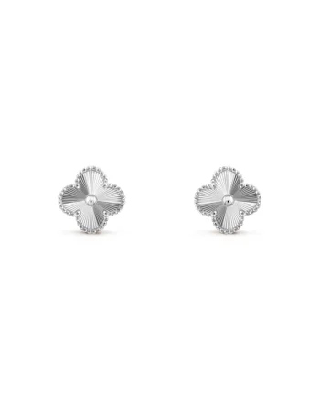 Cercei Alhambra,  placati cu aur alb de 14K, element decorativ floare, silver