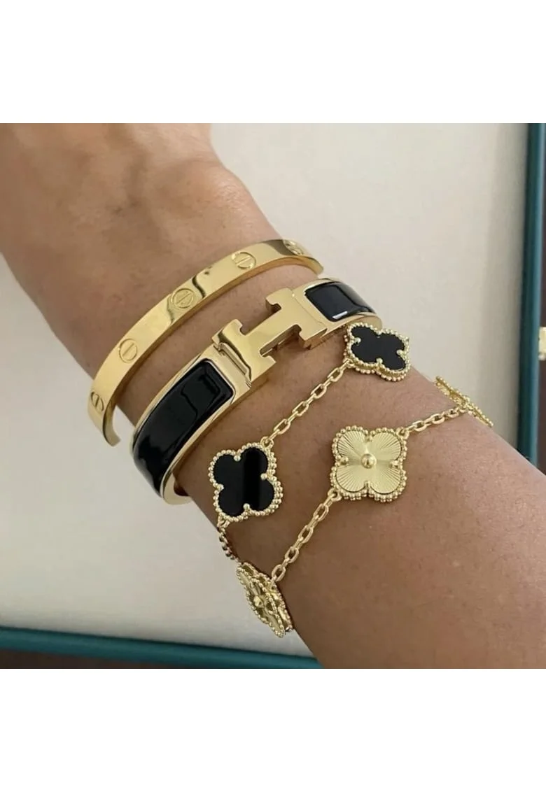 Set 4 Bratari  Hermina Luxury Gold, inoxidabil placat cu aur 14K, multicolor, dimensiuni variate