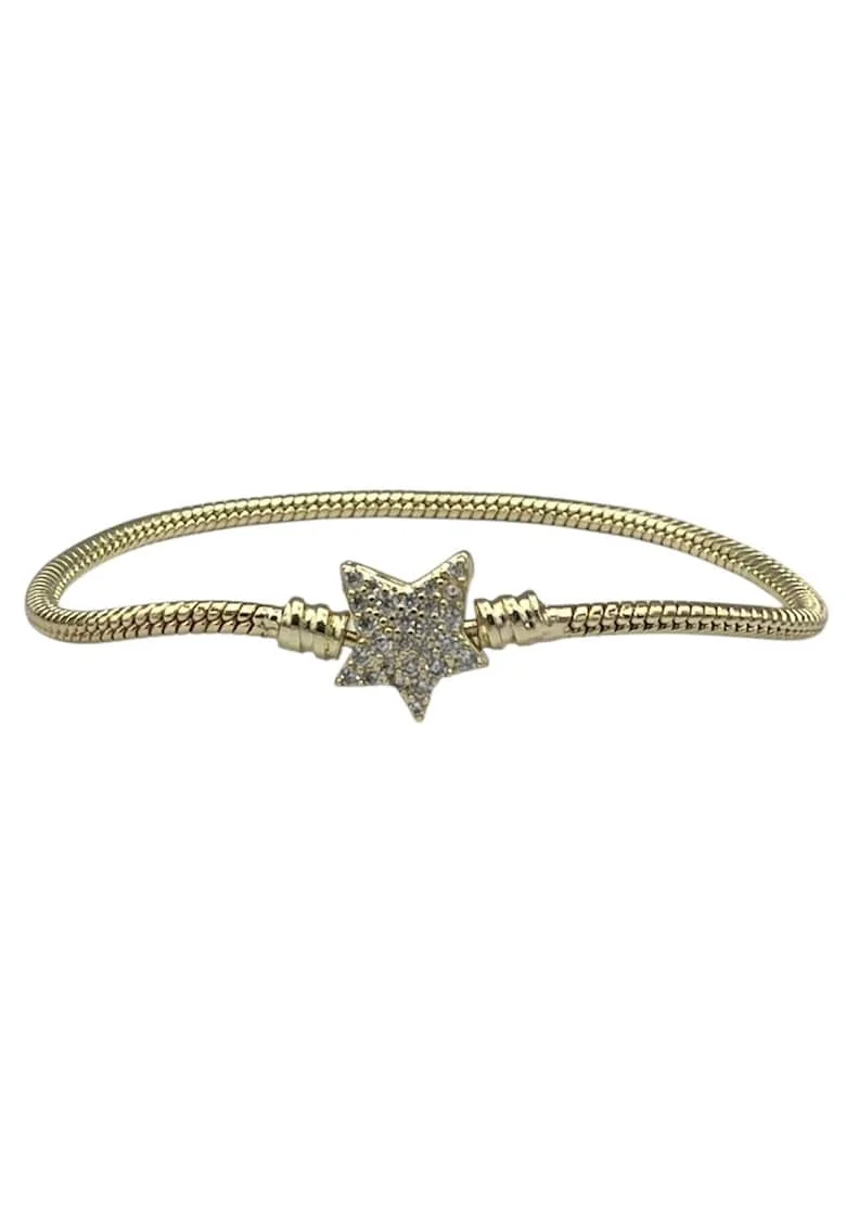 Bratara  cu pandantiv in forma de stea, aliaj metalic placat cu aur galben 14K, 18cm