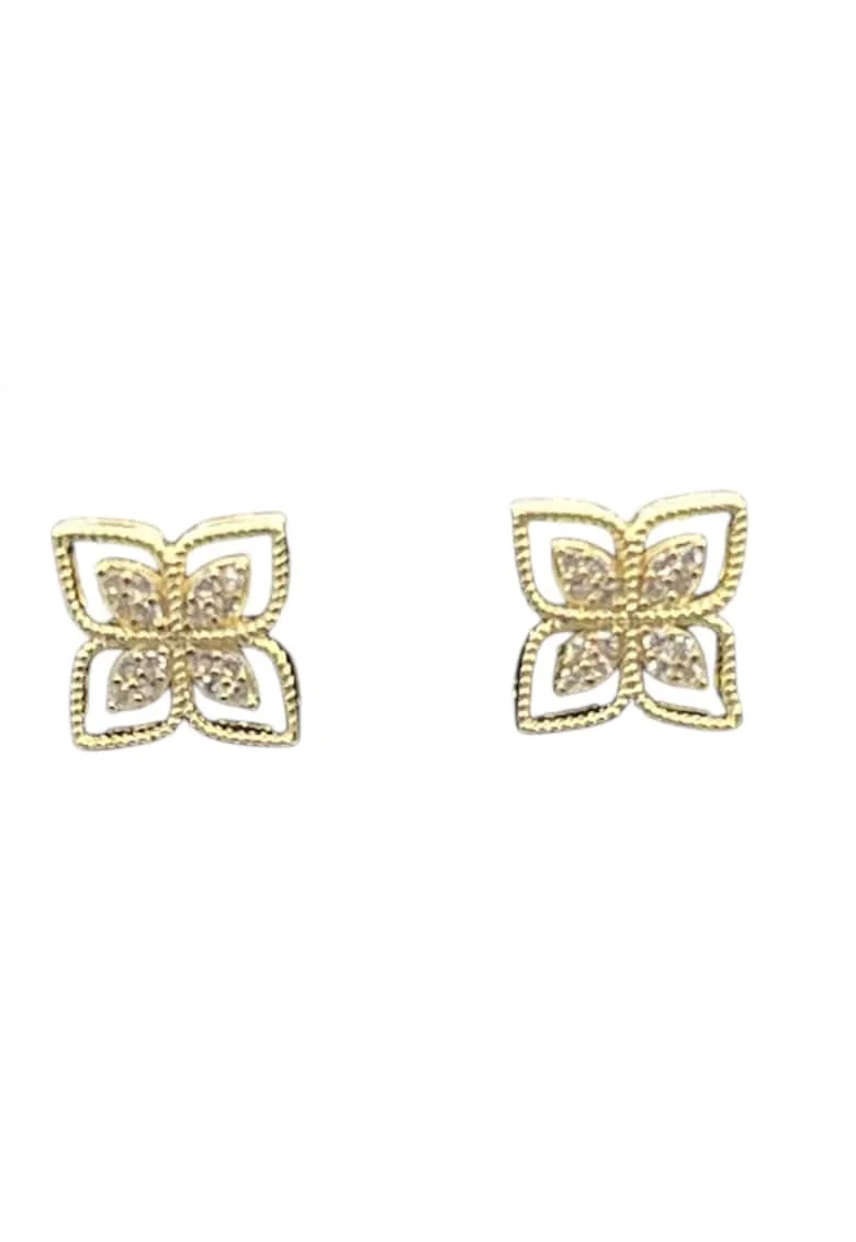 Cercei  aurii 14K, design floral, dimensiuni discrete