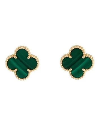 Cercei  Alhambra cu piatra semipretioasa verde, placat cu aur 14K, dimensiune piatra 1, 5 cm
