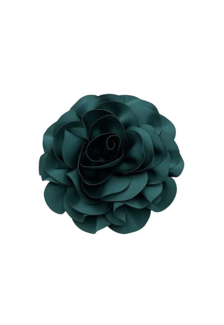 Brosa oversized  floare verde padure, material textil, design tridimensional