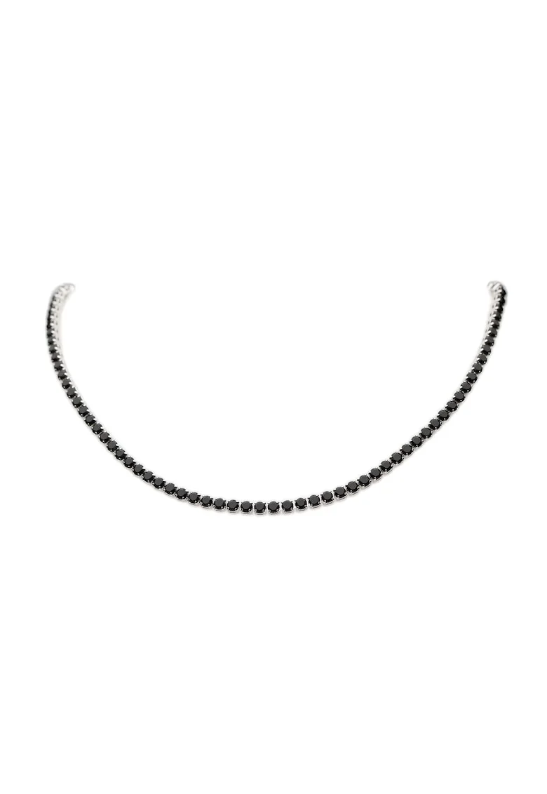 Colier cu cristale Zirconia negre,  lungime 40 cm, placat cu aur alb 14K