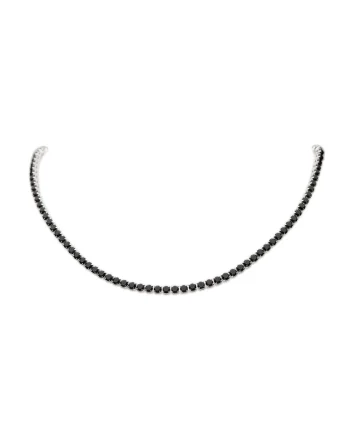 Colier cu cristale Zirconia negre,  lungime 40 cm, placat cu aur alb 14K