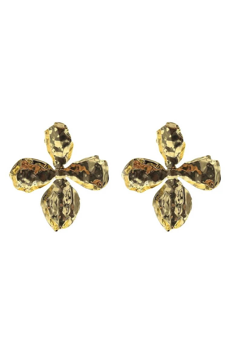 Cercei  aur galben 14K, design floral, masivi