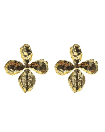 Cercei  aur galben 14K, design floral, masivi