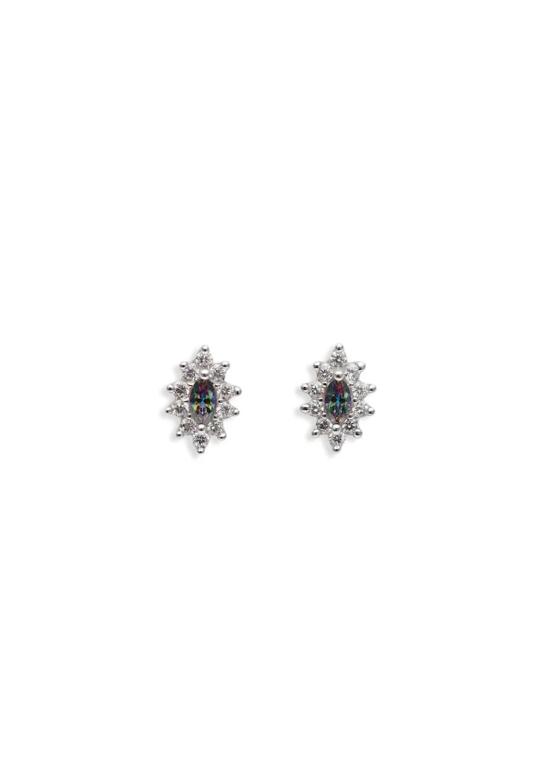 Cercei  set, aliaj placat cu aur 14K, cristale Zirconia, albastru-verzui, 3mm