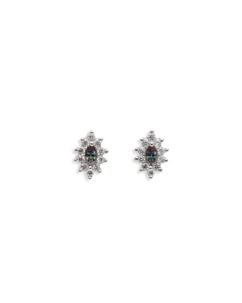 Cercei  set, aliaj placat cu aur 14K, cristale Zirconia, albastru-verzui, 3mm