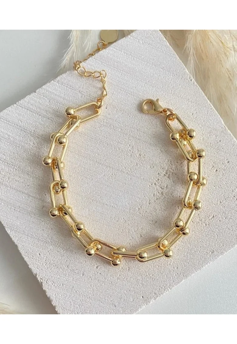 Bratara aurie cu zale,  18x22cm, otel inoxidabil placat cu aur 14K