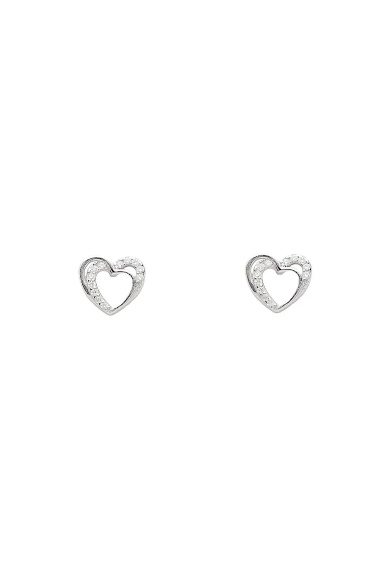 Cercei Argint 925 Rodiat Forma Inima cu Cristale Zirconia, Mici, Elegant