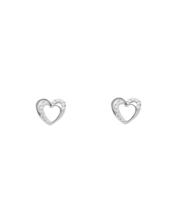 Cercei Argint 925 Rodiat Forma Inima cu Cristale Zirconia, Mici, Elegant